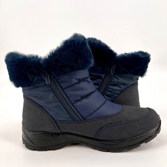 Easy Street Frosty Waterproof Ankle Boots Size 7.5W Navy Blue Faux Fur - Picture 7 of 16